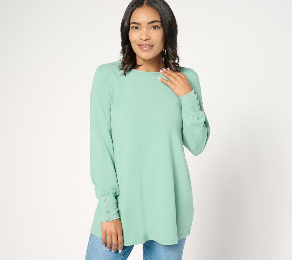 Denim & Co. Women's Top Sz S Essentials Heavenly Jersey Swing Tunic Green
