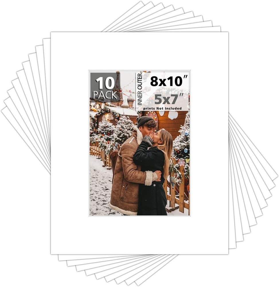Bevel Cut Acid-Free 8x10 Mats for 5x7 Photos – 10 Pack, White Core-image