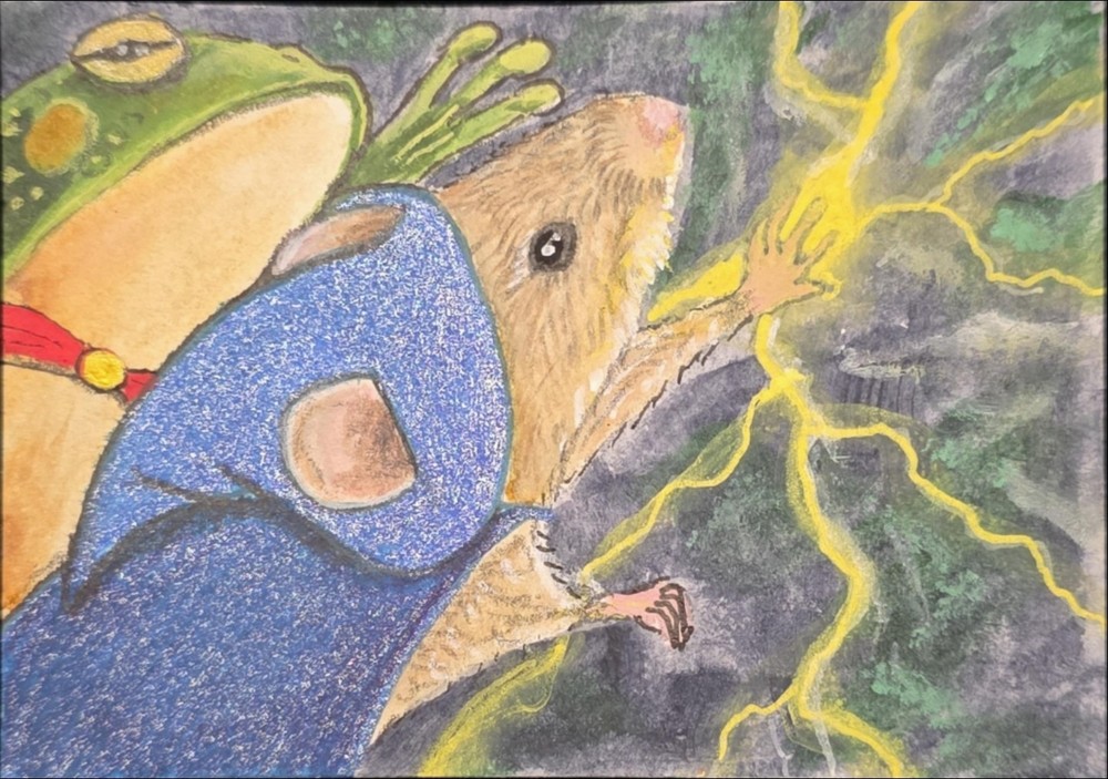 ACEO Original Frog Mouse Eldrin Wizard Pip Power Awakening Fantasy Art