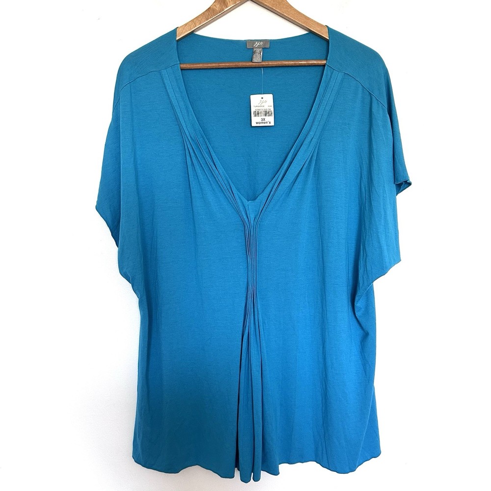 NWT J. Jill Plus Shirt Women’s 3X Blue Short Sleeve Lightweight V Neck Top