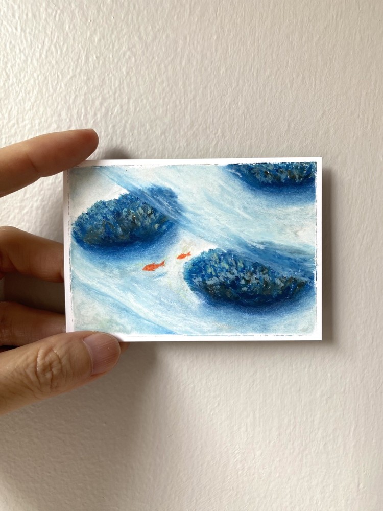 Original ACEO – Serene Ocean Underwater Scene – Magical Light & Tiny Fish