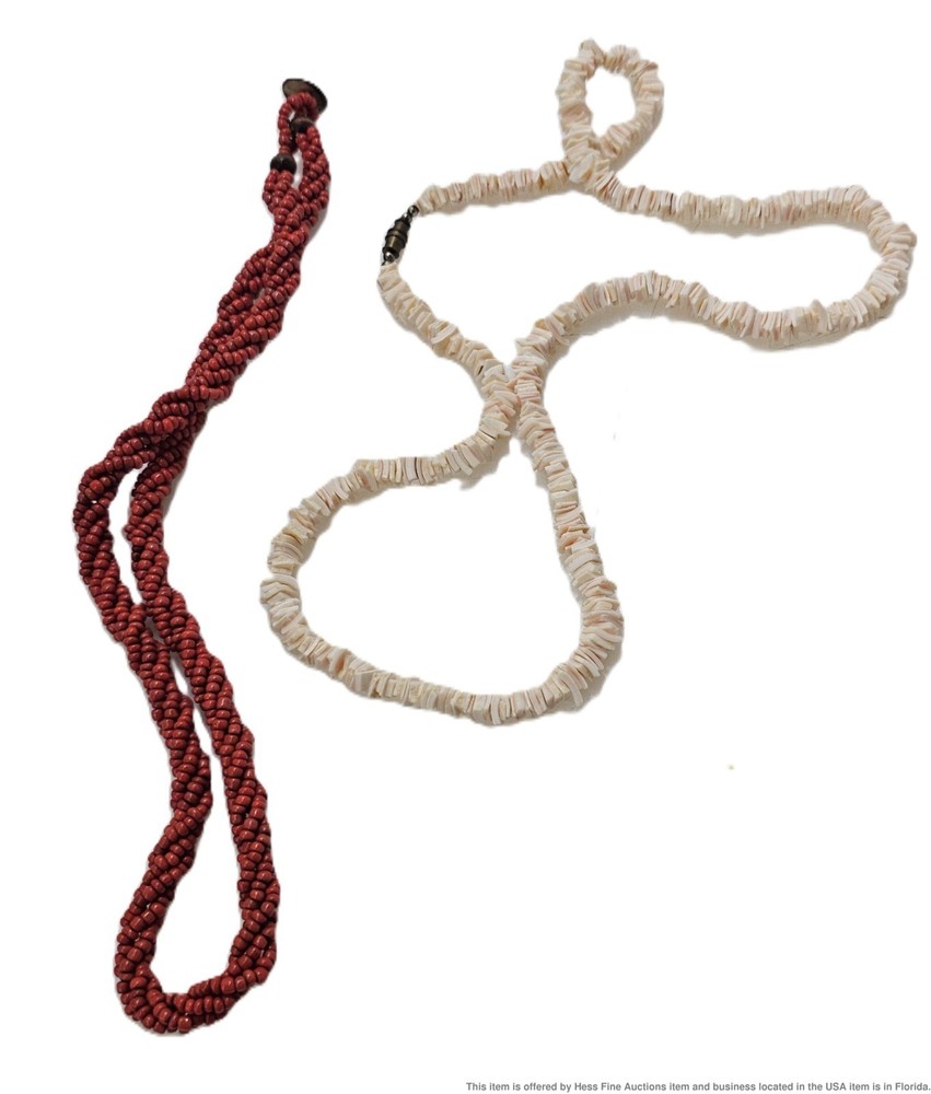 Coral and Shell Necklaces Two Lot Red Pink Beads Collection  Vintage