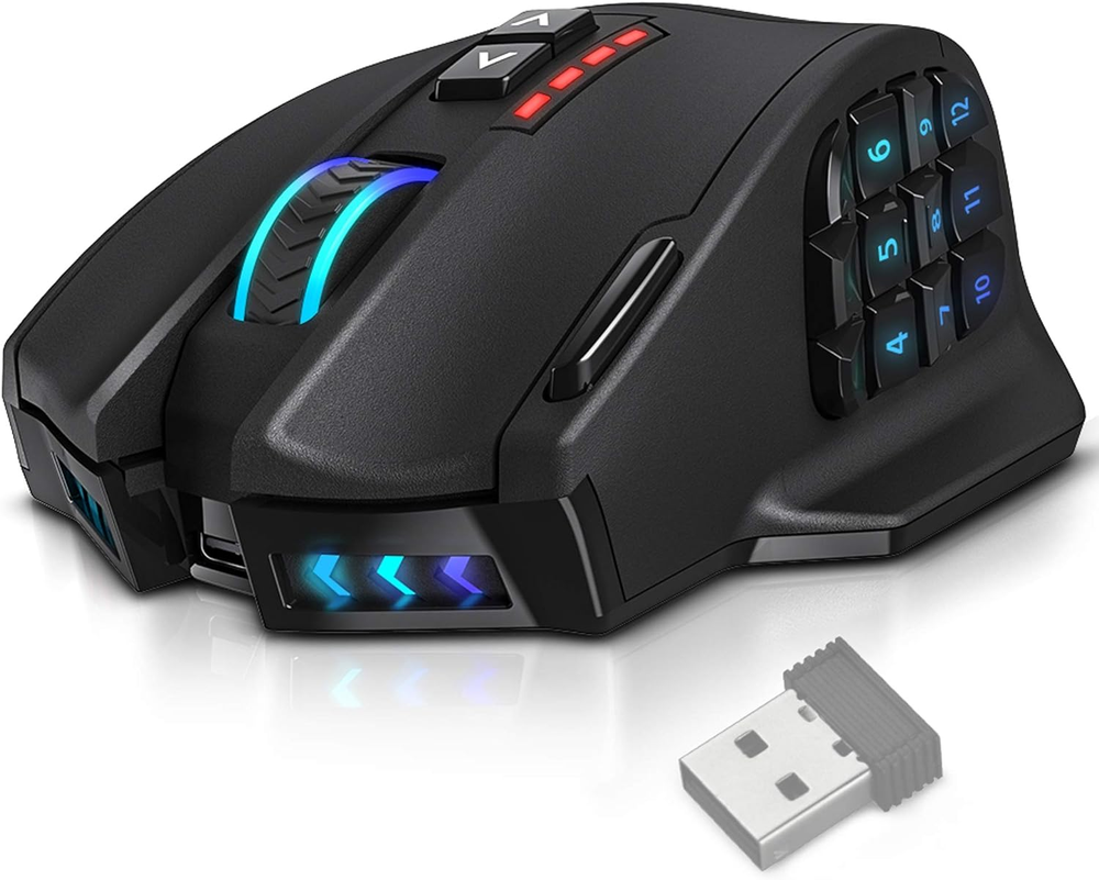 Venus Pro RGB Wireless MMO Gaming Mouse, 16,000 DPI Optical Sensor, 2.4 Ghz Tran