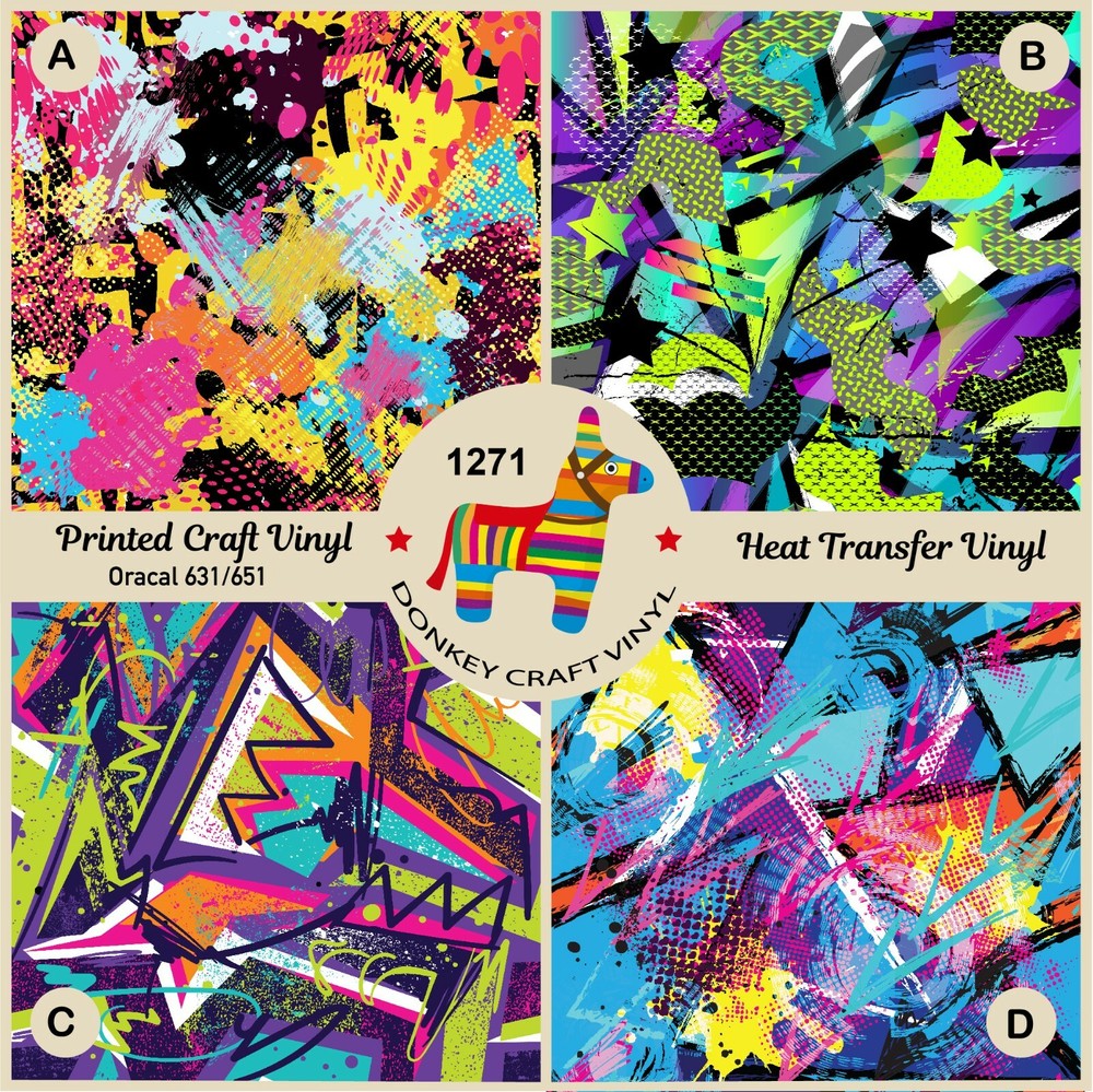 Abstract Graffiti Pattern Printed HTV Iron on Vinyl, Oracal 651 Craft Vinyl 1271-image