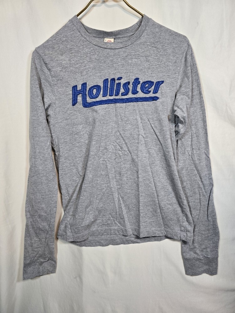 Hollister Shirt Men Small Gray Embroidered Logo Crew Neck Long Sleeve Stretch
