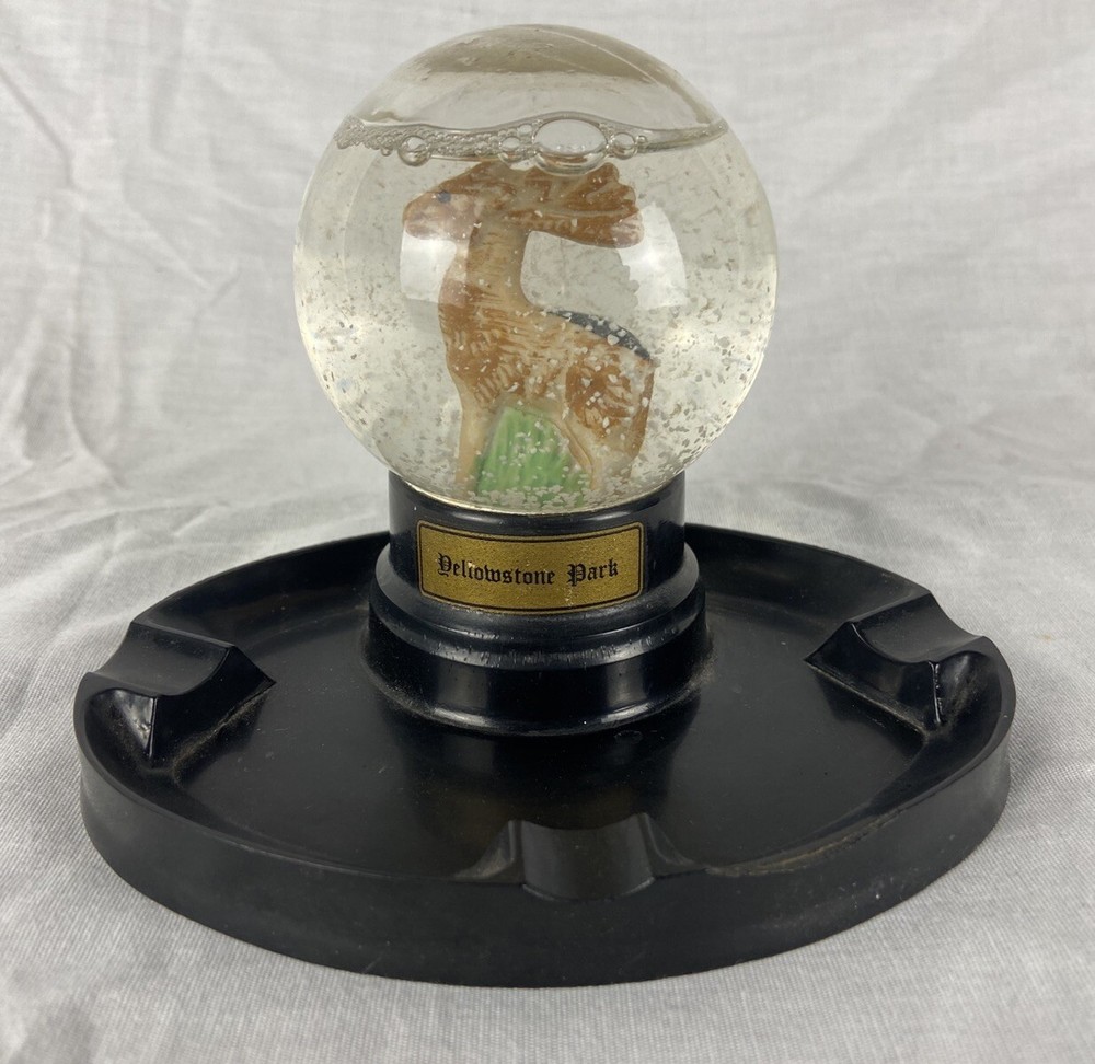Vintage Yellowstone Park Deer Snow Globe Ashtray Antique Collectable