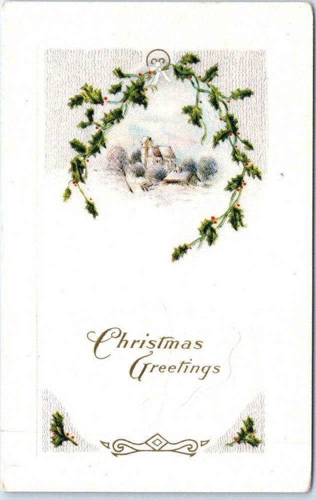 Postcard - House and Holiday Art Print - Christmas Greetings