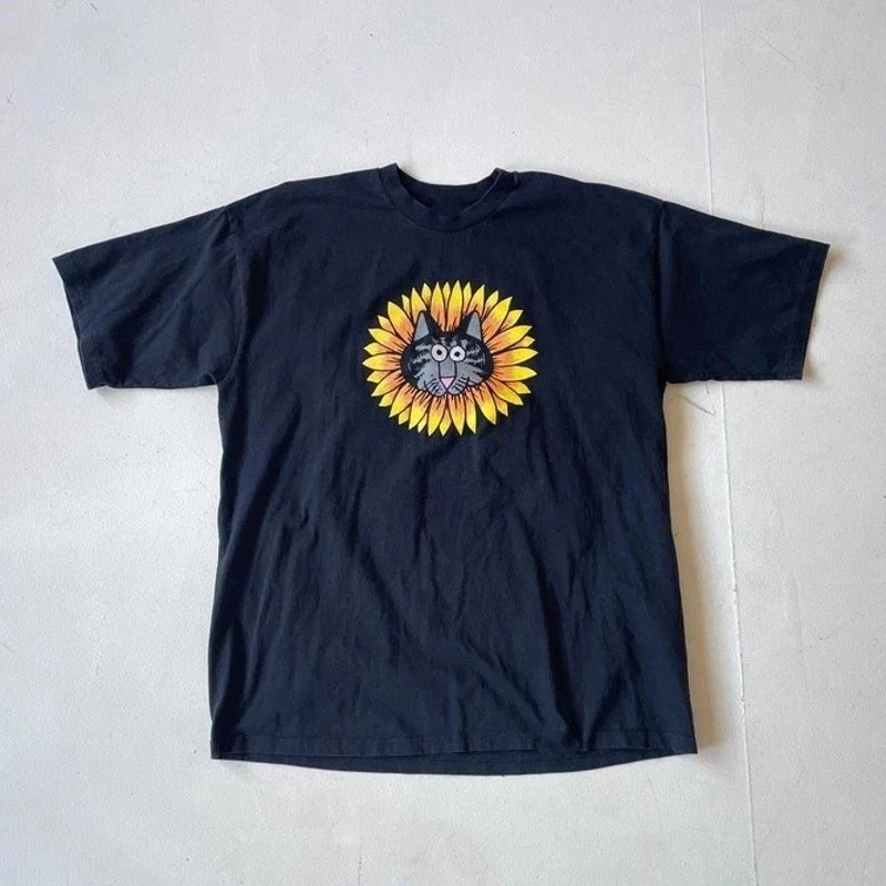 Vtg 90's CRAZY SHIRTS Hawaii Cat Flower T-Shirt Hawaii Surf