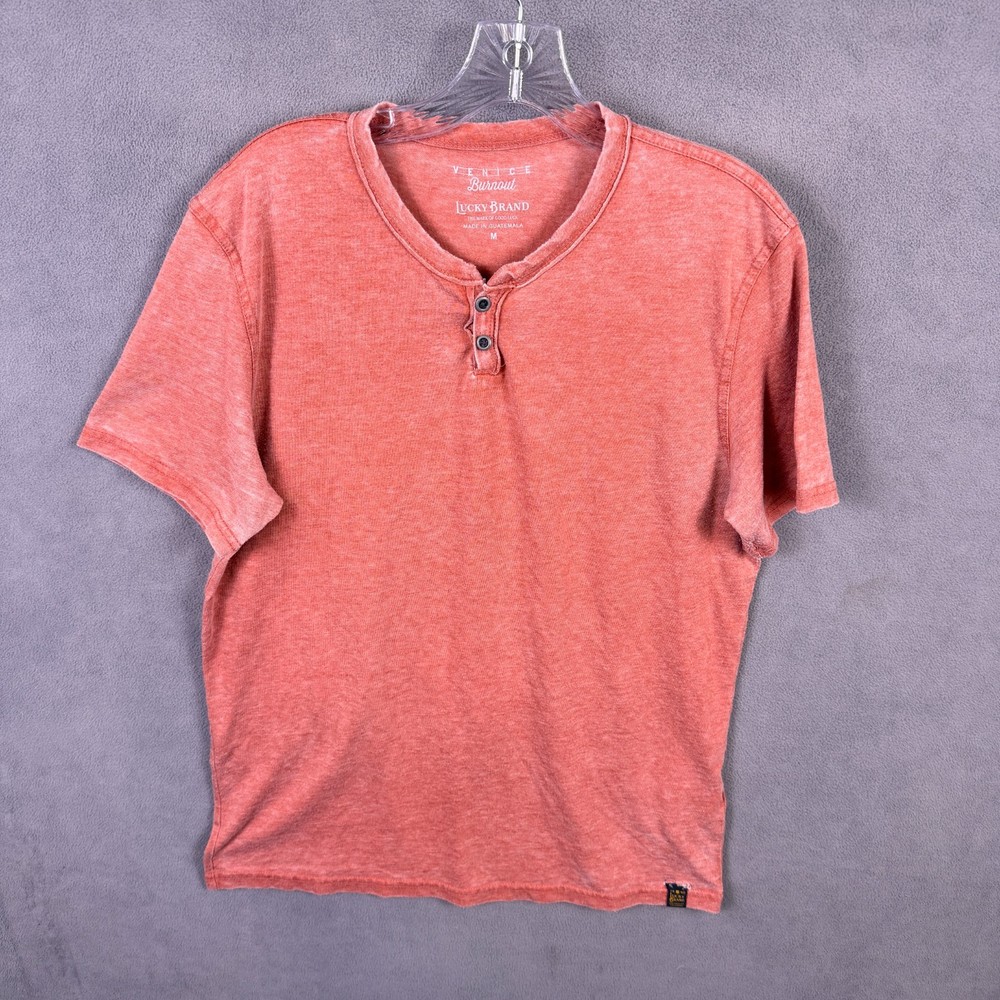Lucky Brand Venice Burnout Mens Henley Shirt Lightweight Medium Distressed