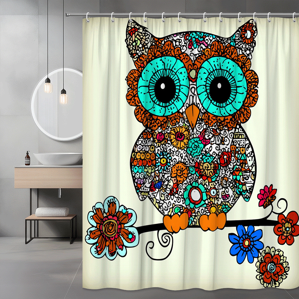 Owl Floral Shower Curtain Colorful Graphic Print