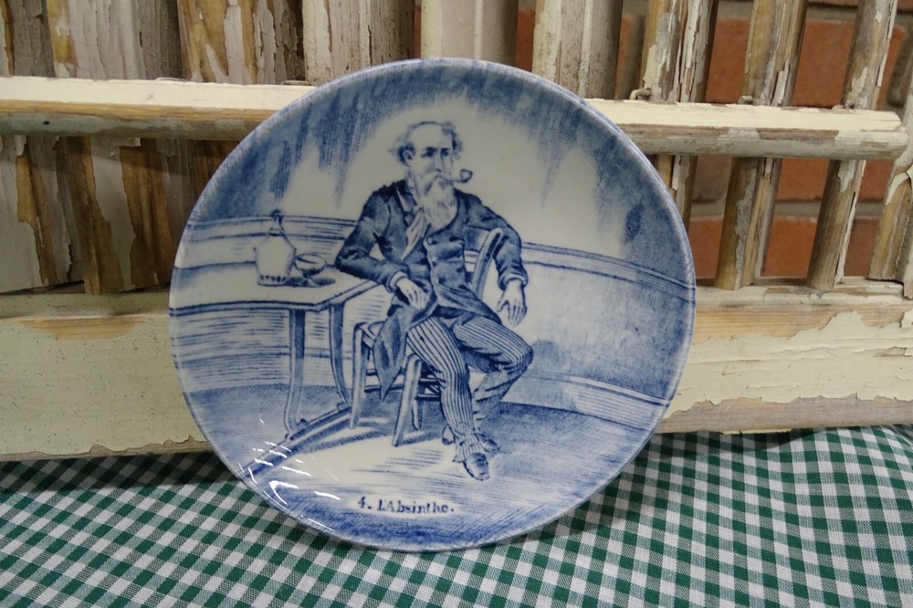 Vintage Delft Blue and White L' Absinthe Trinket Dish by Boch Belgium-image