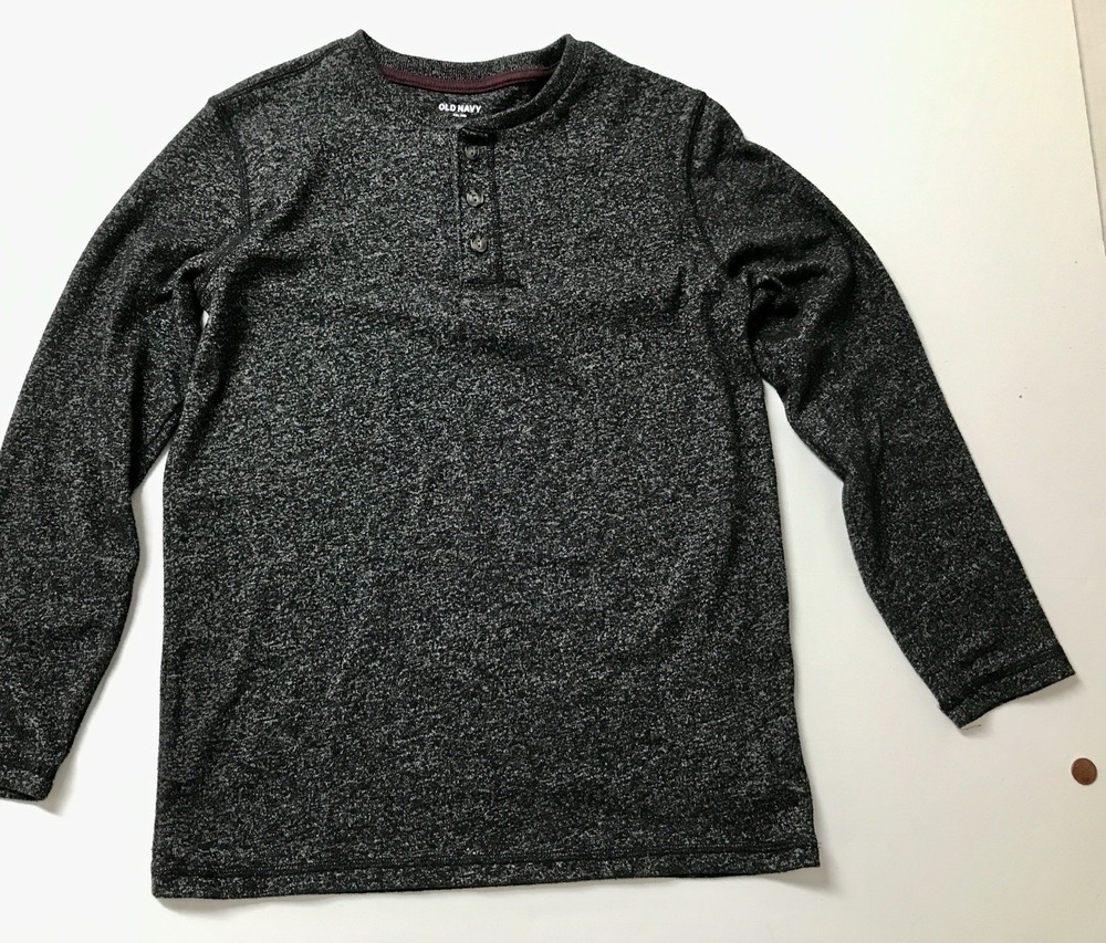 Old Navy XXL (Boys 18) Black Heather Henley Pullover Knit Top Stretch EXC
