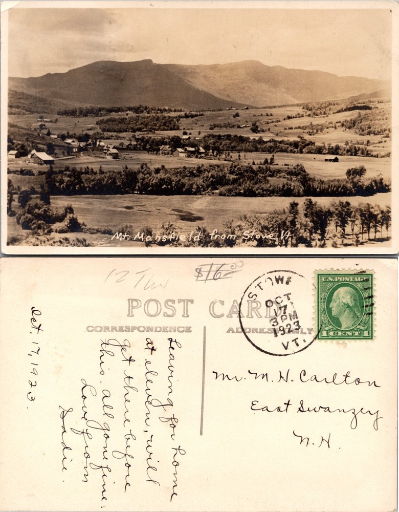 RPPC Mt Mansfield Distant View Stowe Vermont VT Real Postcard