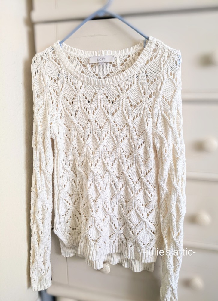 Loft off-White Pointille Cotton Knit Pullover Sweater Size US Small