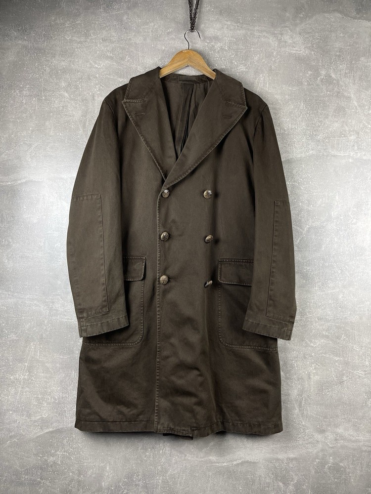 Boglioli Military Double Breasted Cotton Coat Brown Size 48 Made in Italy
