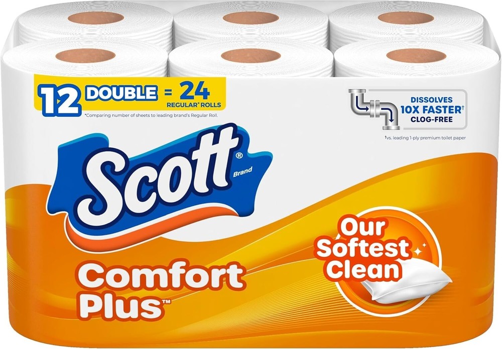 Scott Comfortplus Toilet Paper Bath Septic Safe Unscented Thick Tissue 12 Rolls