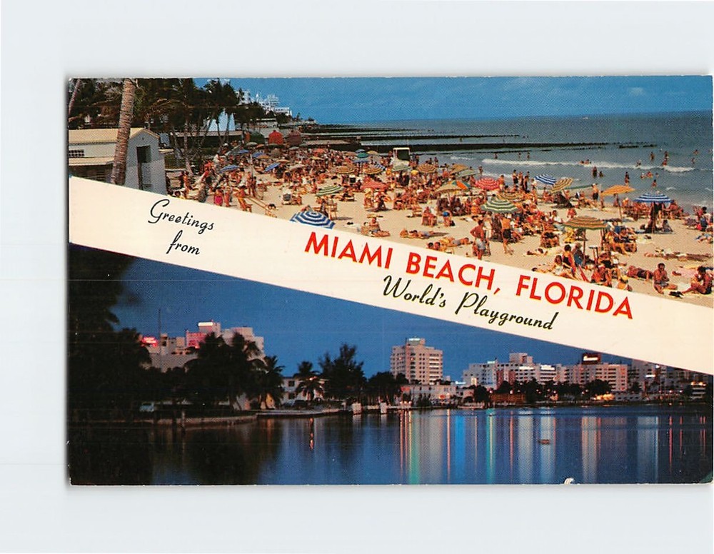 Postcard Ocean Front Hotels Greetings from Miami Beach Florida USA North America