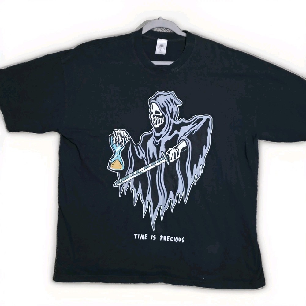 Warren Lotas Limited Time Is Precious Skull Black Oversized Tee Shirt XXL