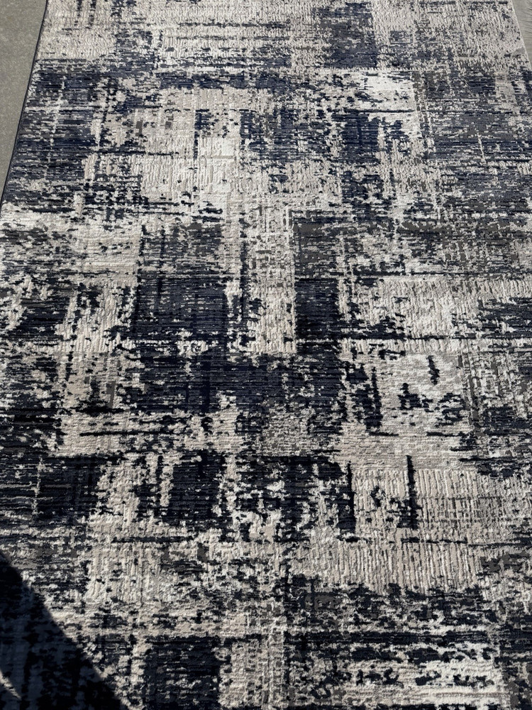 Modern Abstract Rectangle Area Rug Gray Navy Blue Beige Living Room Bedroom