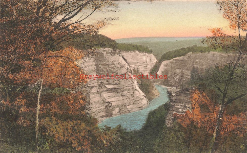 NY, Letchworth State Park, New York, Below Middle Falls, Handcolored, Albertype