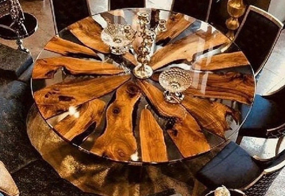 Acacia Wood Clear Epoxy Resin Round Coffee Table Top for Home & Living Decor-image