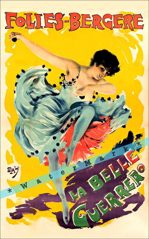 Vintage 1898 Folies Bergere La Belle Guerrer Poster Retro Advertising Art  
