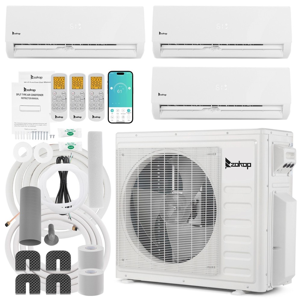 27000BTU Tri Zone WiFi Mini Split AC Heat Pump Ductless Inverter Kit