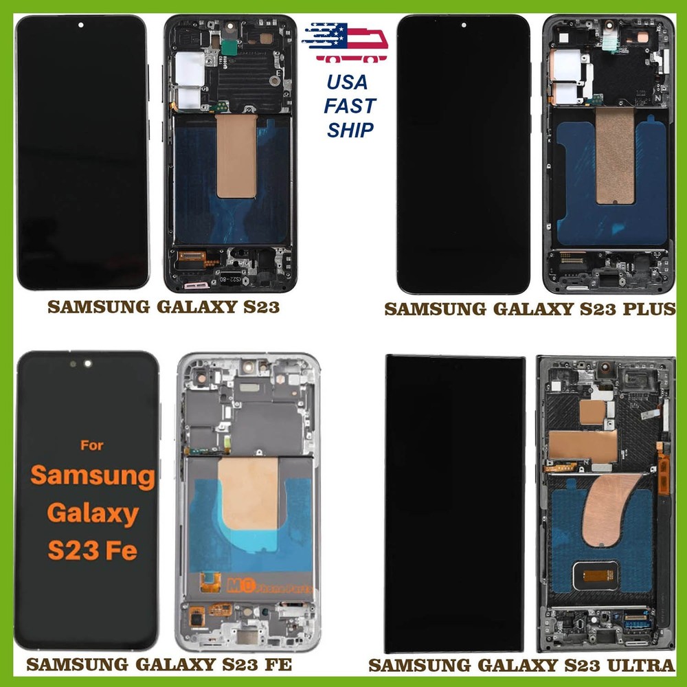 Screen Replacement With Frame For Samsung Galaxy S23/S23 Plus/S23 Ultra/FE Black