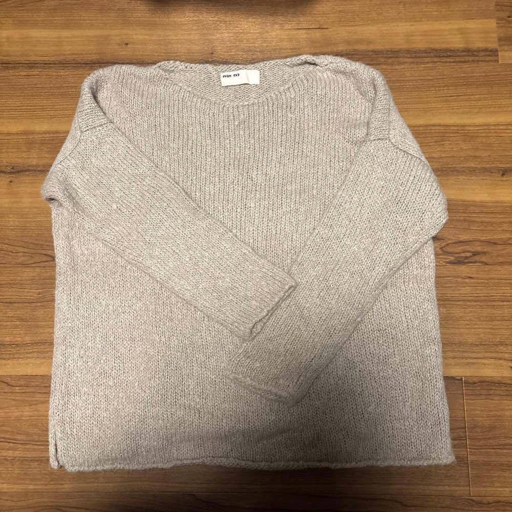 evam eva Light Gray Long Sleeve Knit Sweater Free Size - Excellent Condition