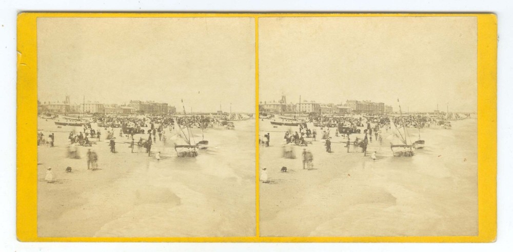 G5109~ ENGLAND – Beach & Sail Boats Yarmouth 1860s Stereoview