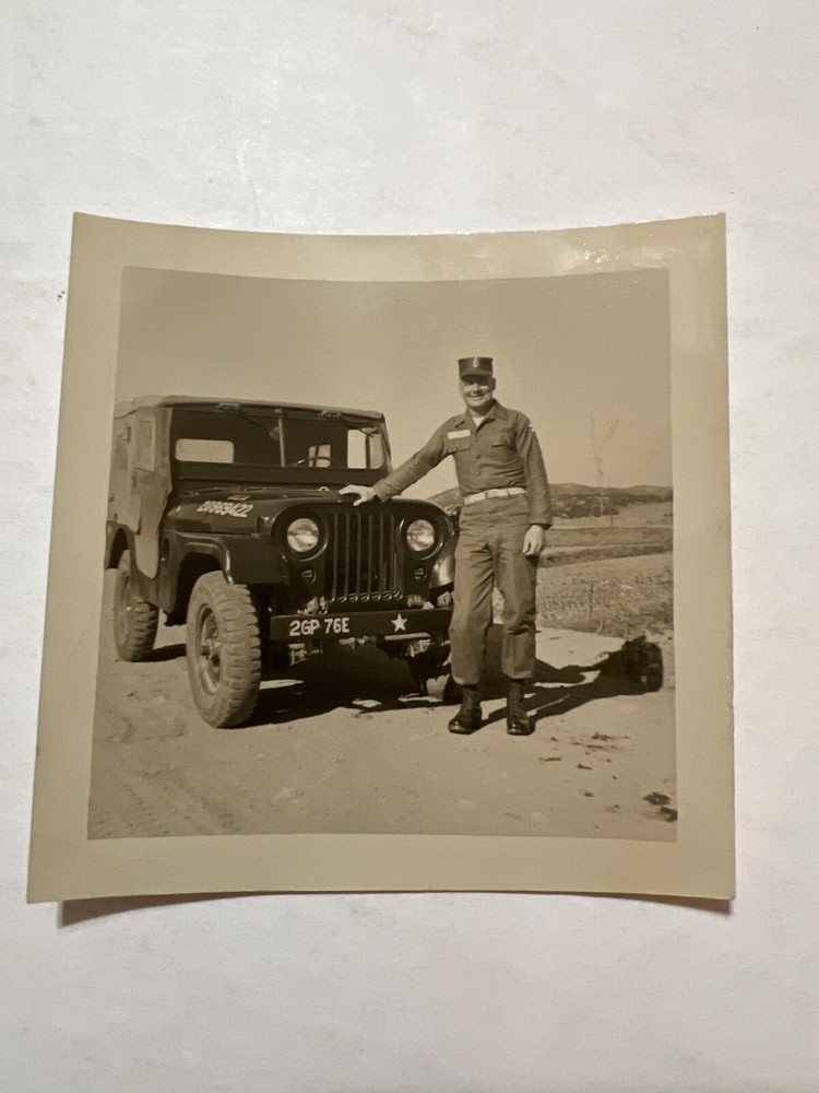 VTG Snapshot Photo Korean War Handsome Male Soldier. Army Military Jeep