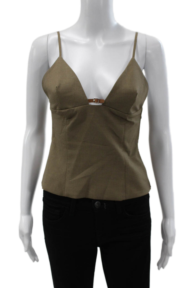 Zara Women Sleeveless V-Neck Houndstooth Tank Brown Polyester Zip Size SFree Shipping in US $100+ Orders | $6.95 Orders Below