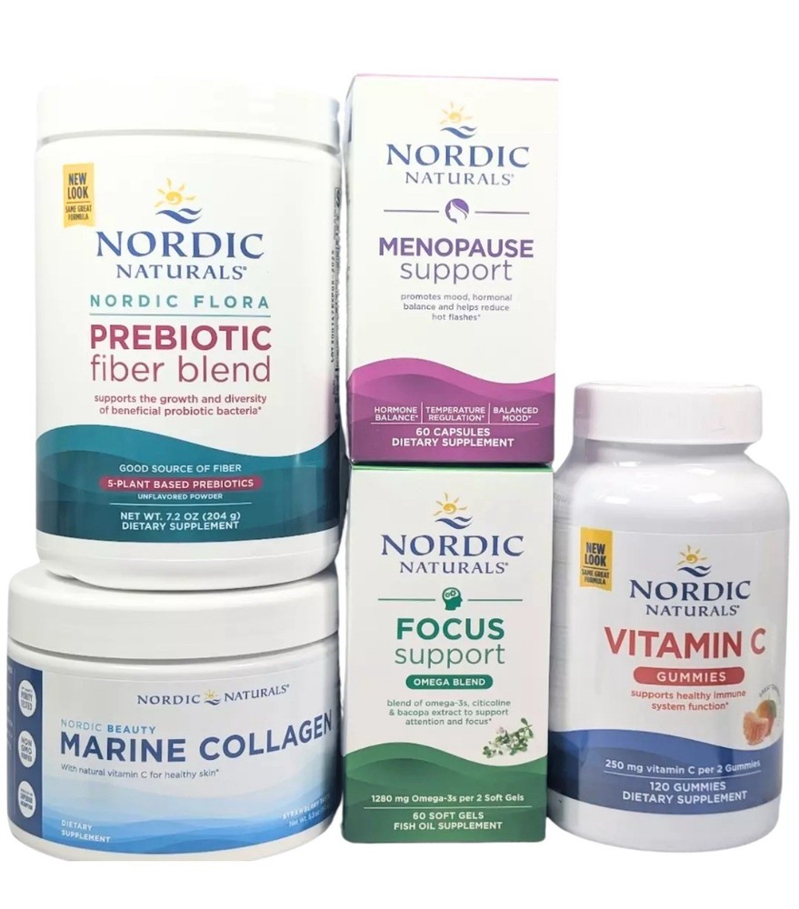 Paquete de 5 piezas Nordic Naturals Focus, colágeno, menopausia, vitamina C, prebiótico