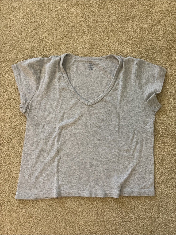 Brandy Melville  Heather Gray V-Neck Tee Shirt One Size Soft Stretchy Basic Top