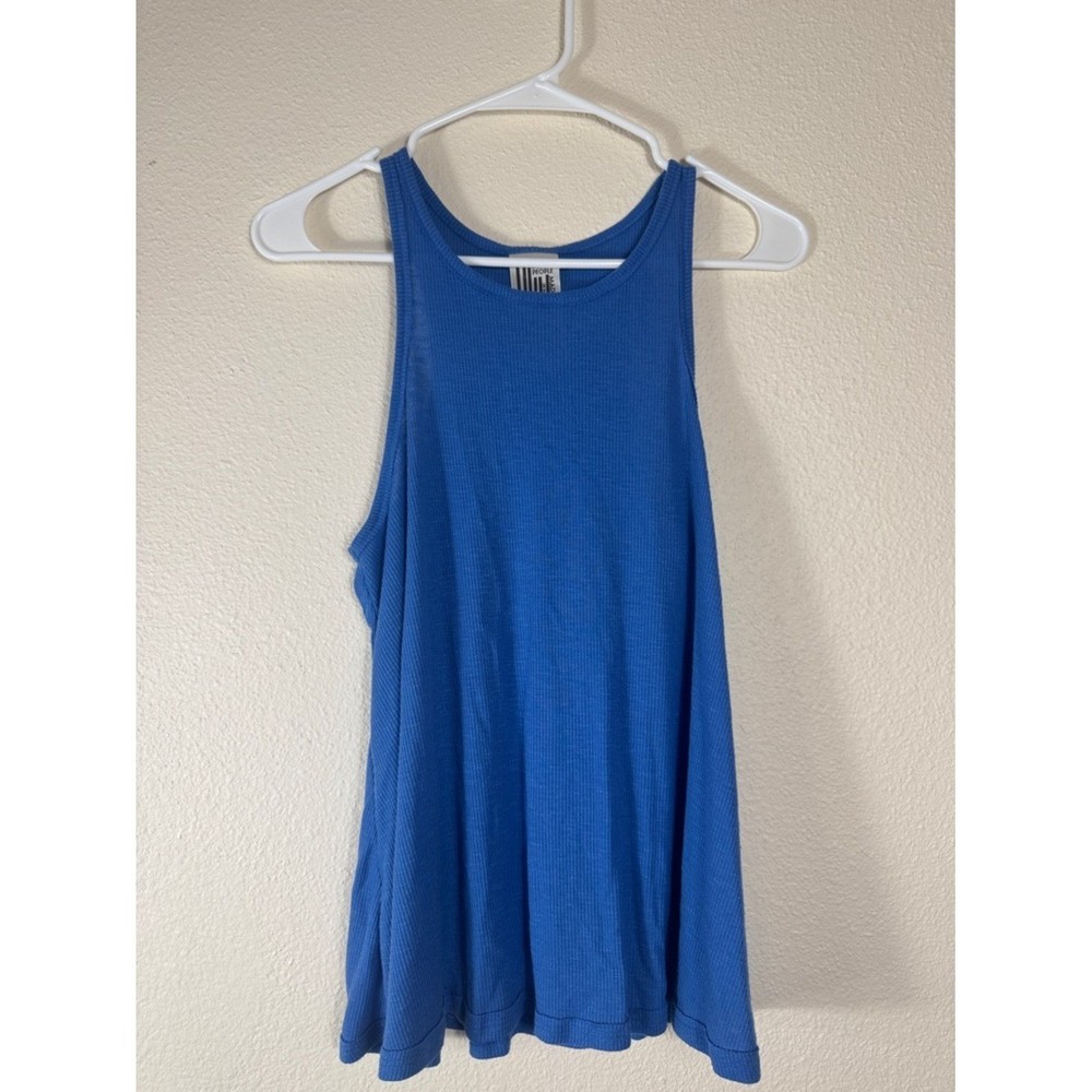 Free People Long Beach Tank Blue Ribbed Top Size Medium Sleeveless