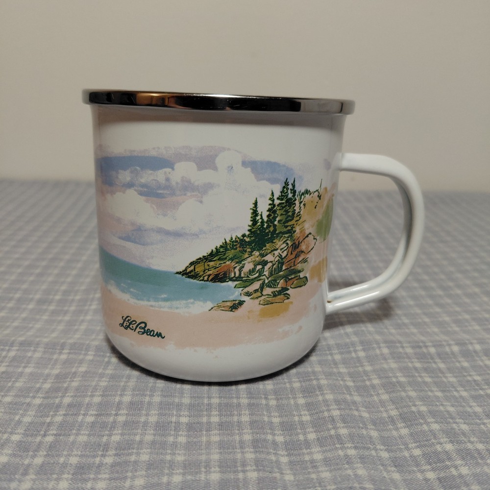 LL Bean Acadia National Park Enamel Mug 12 oz Watercolor Coast Design Maine-image