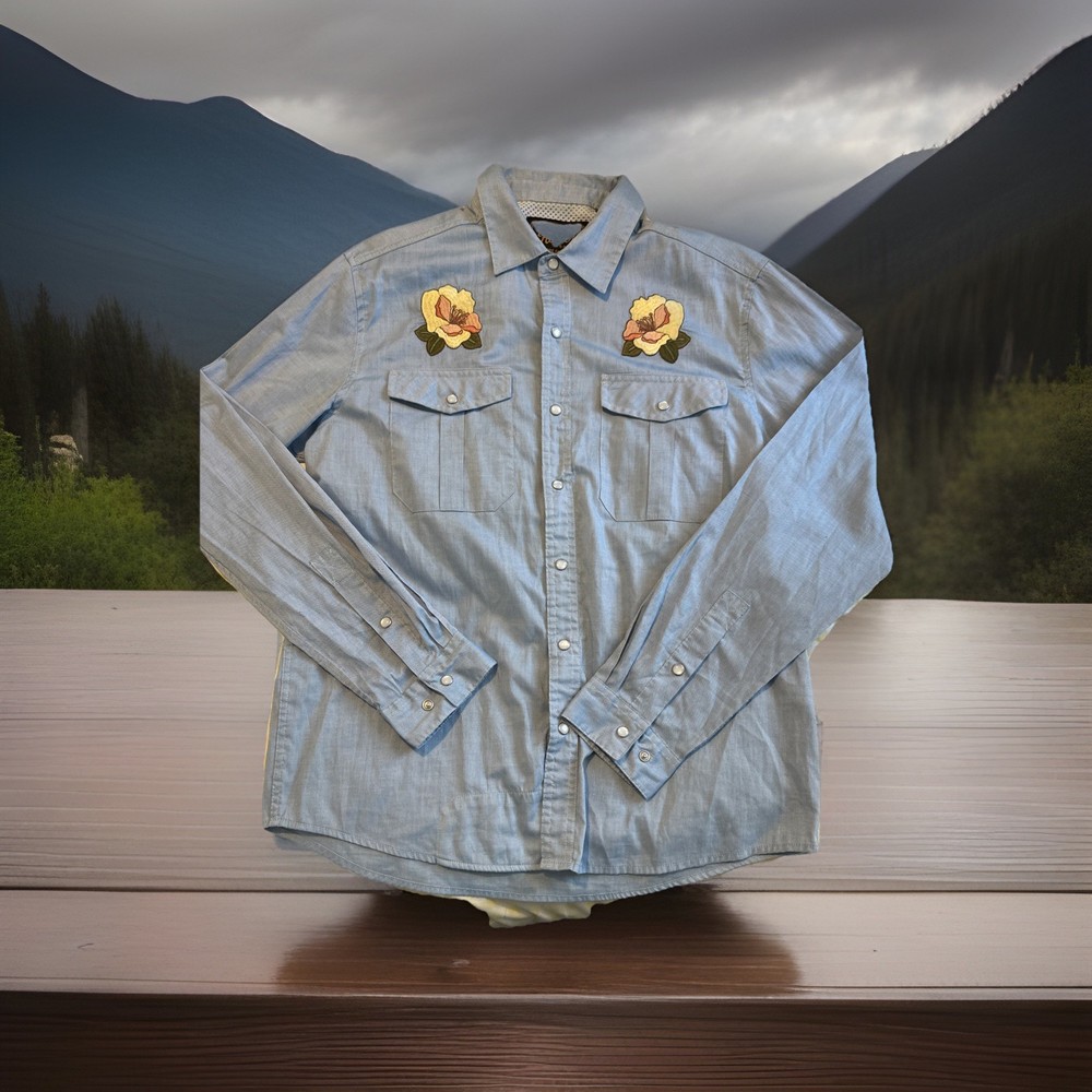 Howler Bros Shirt Mens S Blue Gaucho Snapshirt Floral Hibiscus Western PS #576