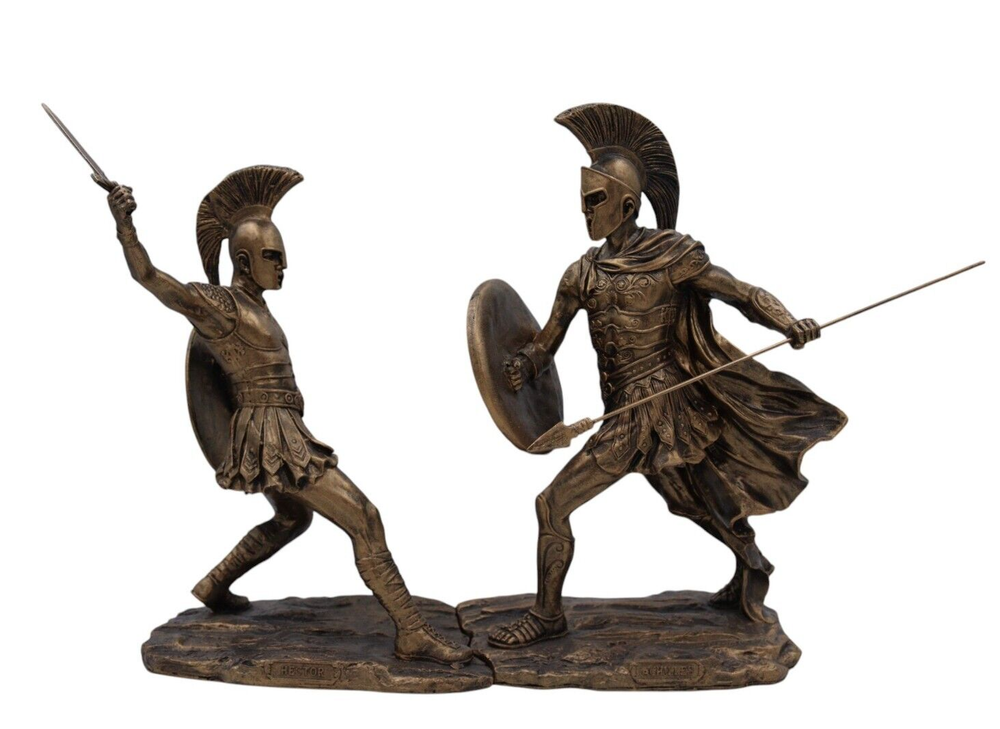ACHILLES vs HECTOR Battle of Troy Warrior Statue,Trojan War Final Scene,Set of 2-image