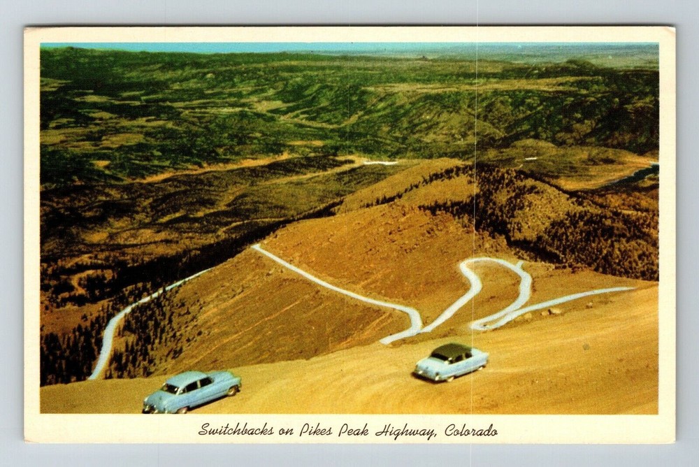 CO-Colorado, Aerial Switchbacks On Pikes Peak Highway, Vintage Postcard