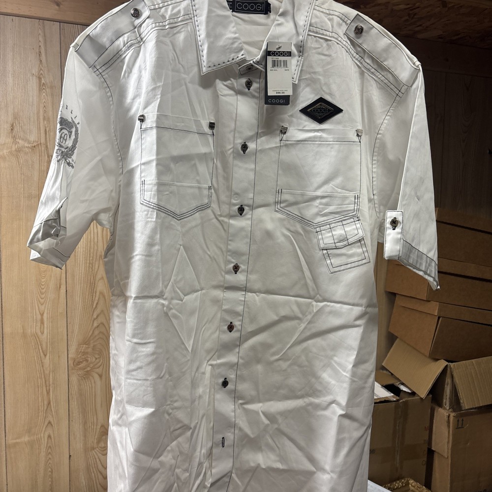 Coogi Heritage 69 Mechanic Utility Button Up Shirt Mens 3XL White Embroidered