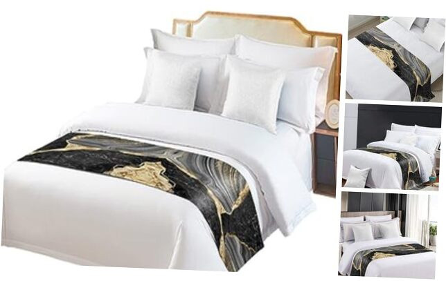 Luxury Abstract Marble Bed Runner Scarf for Cal King Size-image