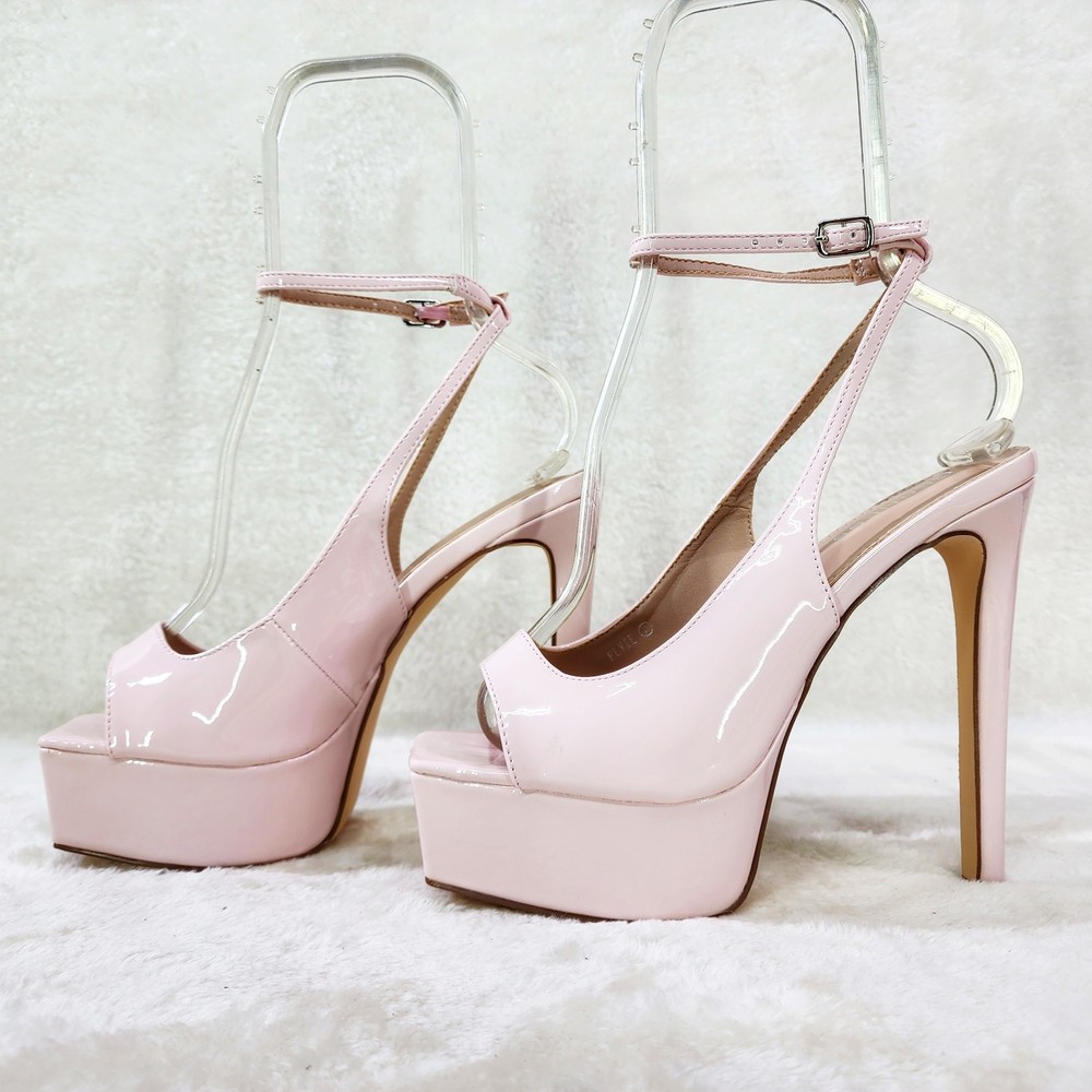 Evie Ankle Strap Slingback High Heels Platform Shoes Pumps Baby Pink Patent