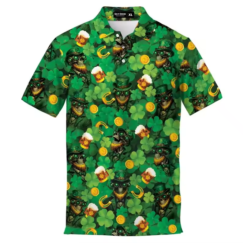 St Patricks Day Hawaiian Shirt Lucky Shamrock Green Gradient Holiday Button Up