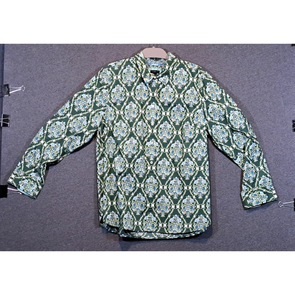 Talbots Womens XL Green Floral Damask Cotton Button Down Shirt VN1427 09/24