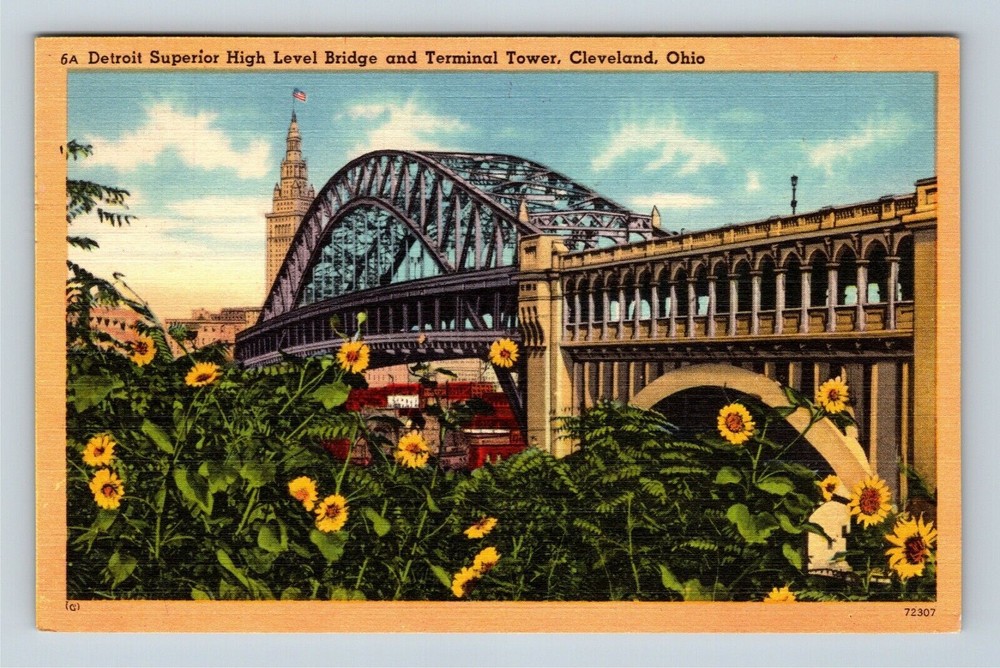 Vintage 1952 ClevelOH Detroit Superior High Level Bridge Tower Ohio Postcard