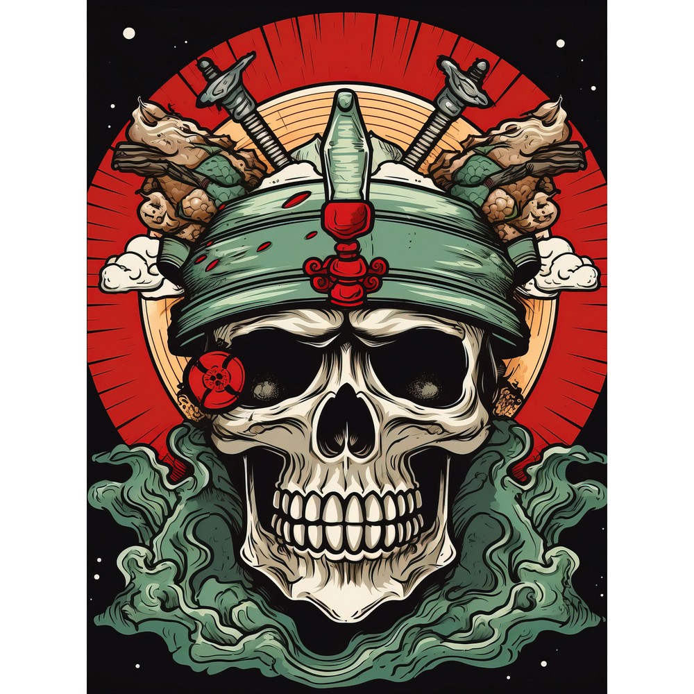 Skull Samurai Hat Old School USA Tattoo Rockabilly 50s Wall Art Print 18X24 In