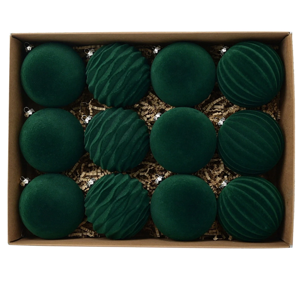 Velvet Christmas Tree Ornaments 12-Pack Shatterproof Holiday Decor