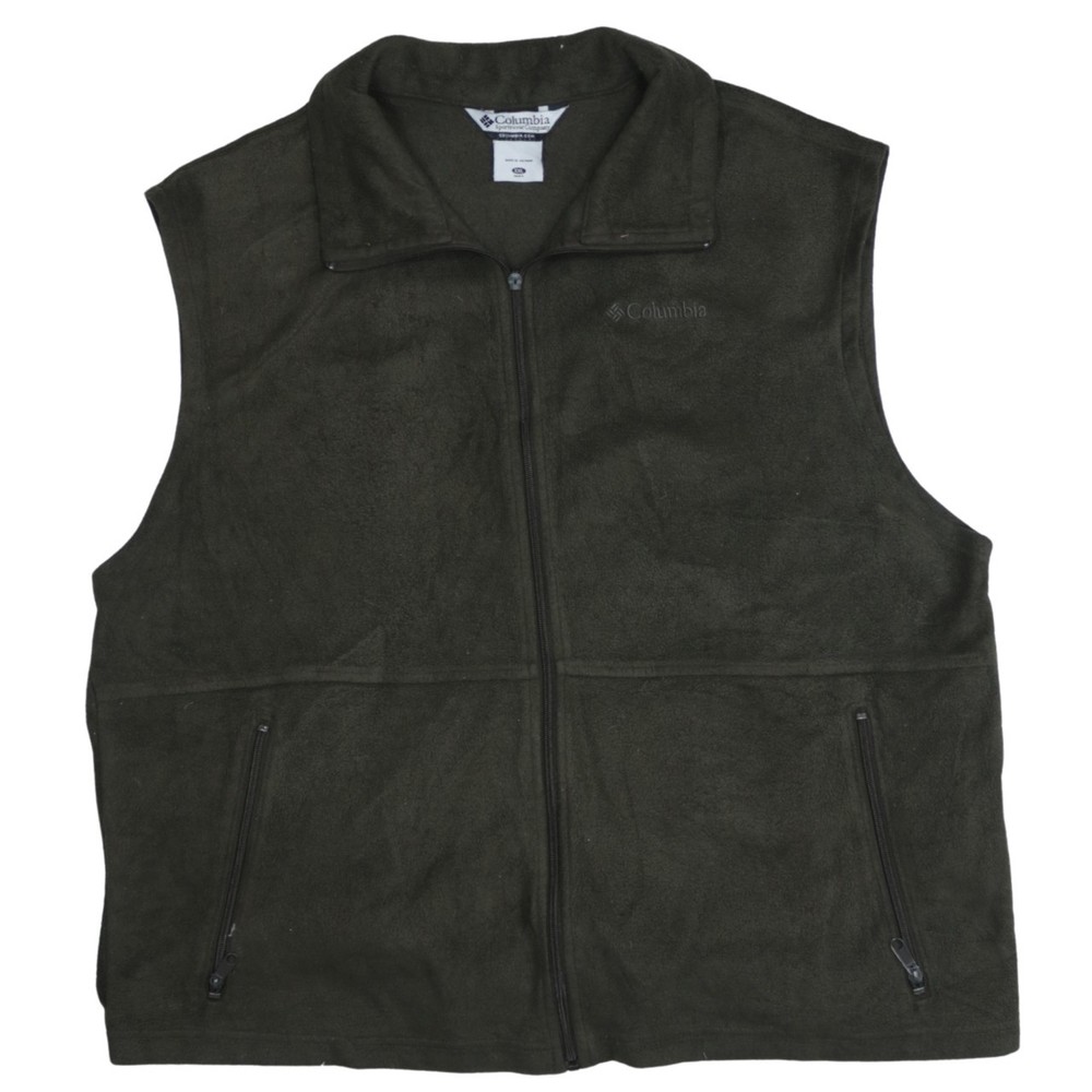 Columbia Mens Fleece Gilet Dark Green Full Zip Embroidered Logo Pockets XXL