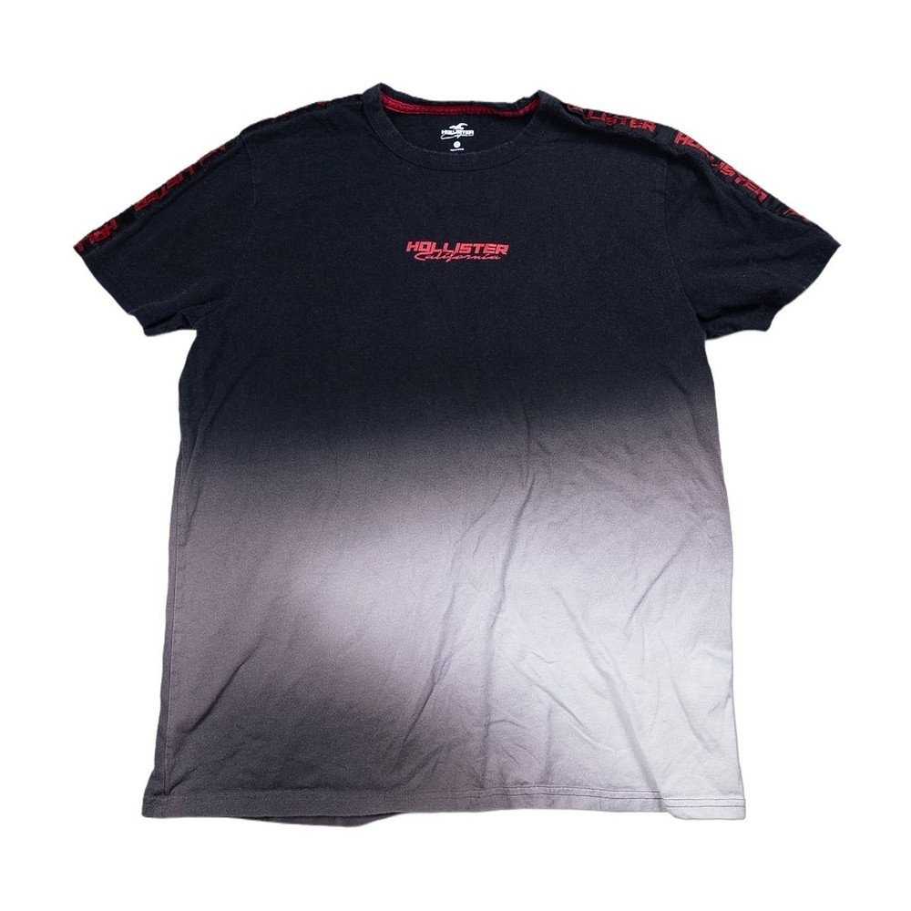 Hollister T-Shirt Mens Large Black Grey Ombre Excellent Logo Tape Graphic Tee