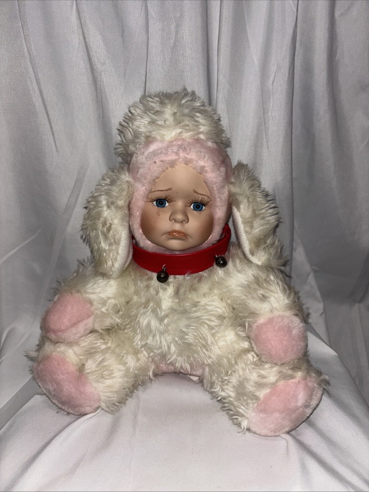 RARE VINTAGE Porcelain Crying Baby Doll TB Trading Plush Lamb “All New Material”